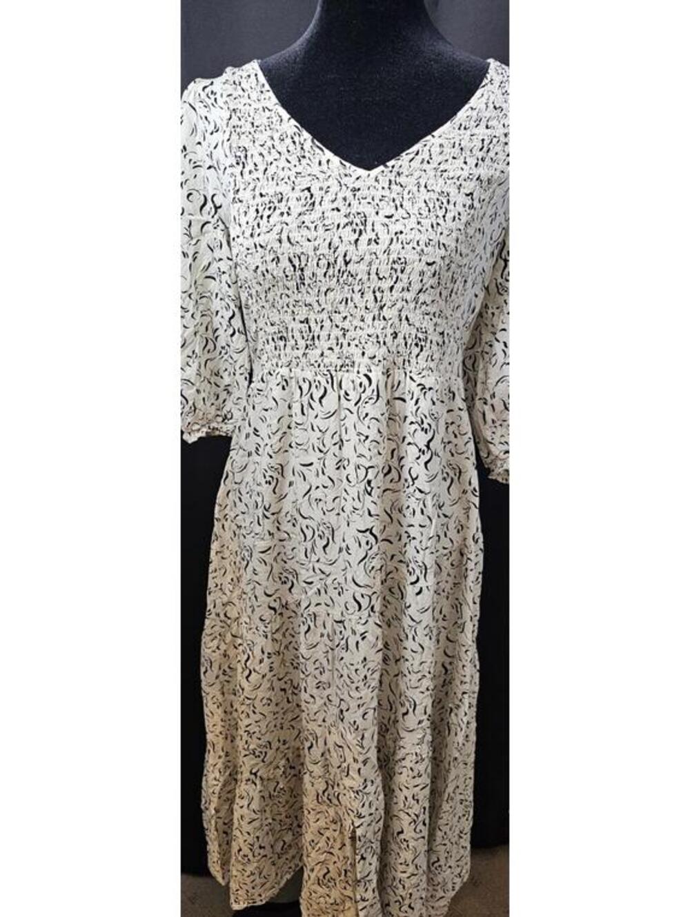 Oliver Bonas Maxi Dress Cream & Black Womens Size 8 Gold
